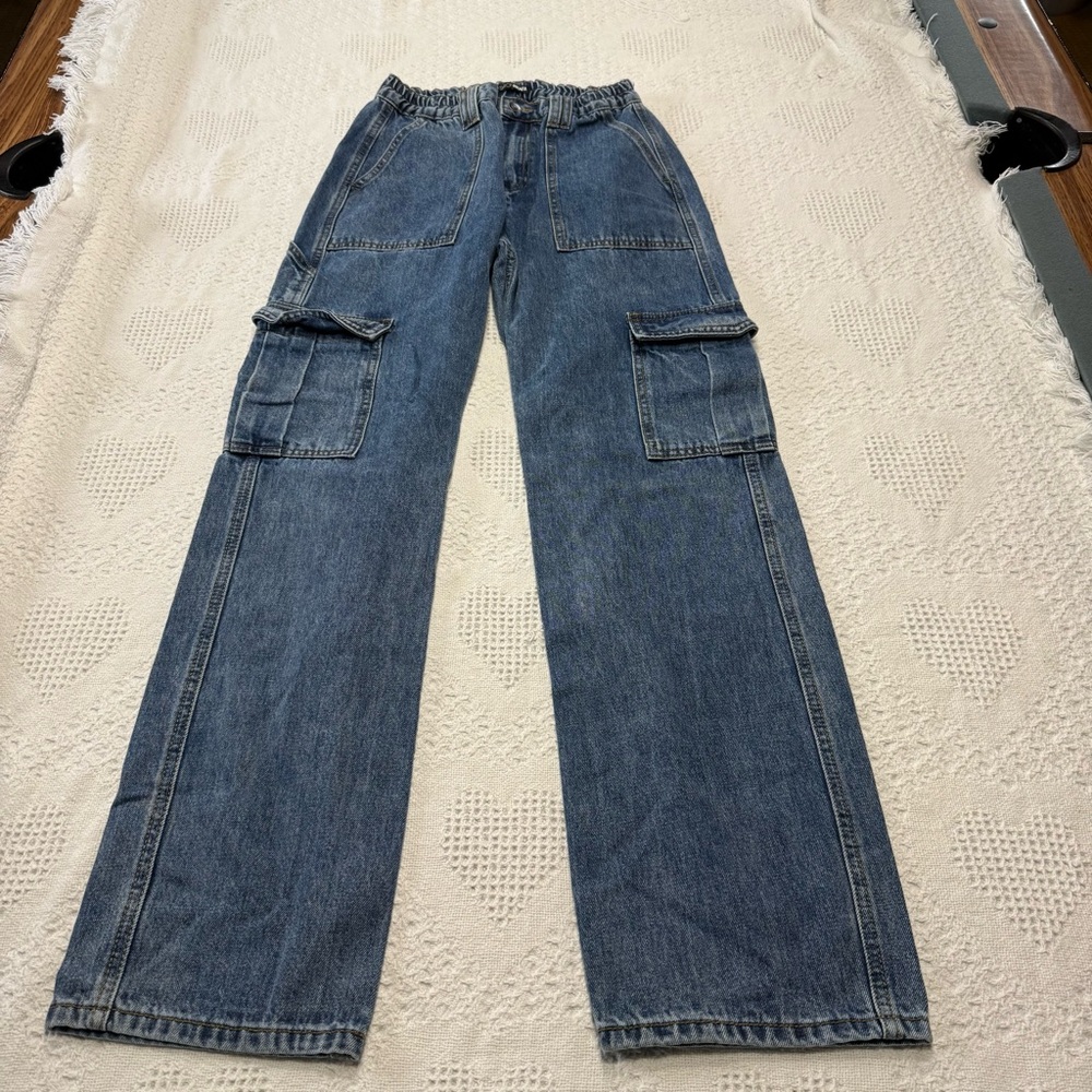 Fashion Nova Wide Leg Cargo Denim Jeans (3)